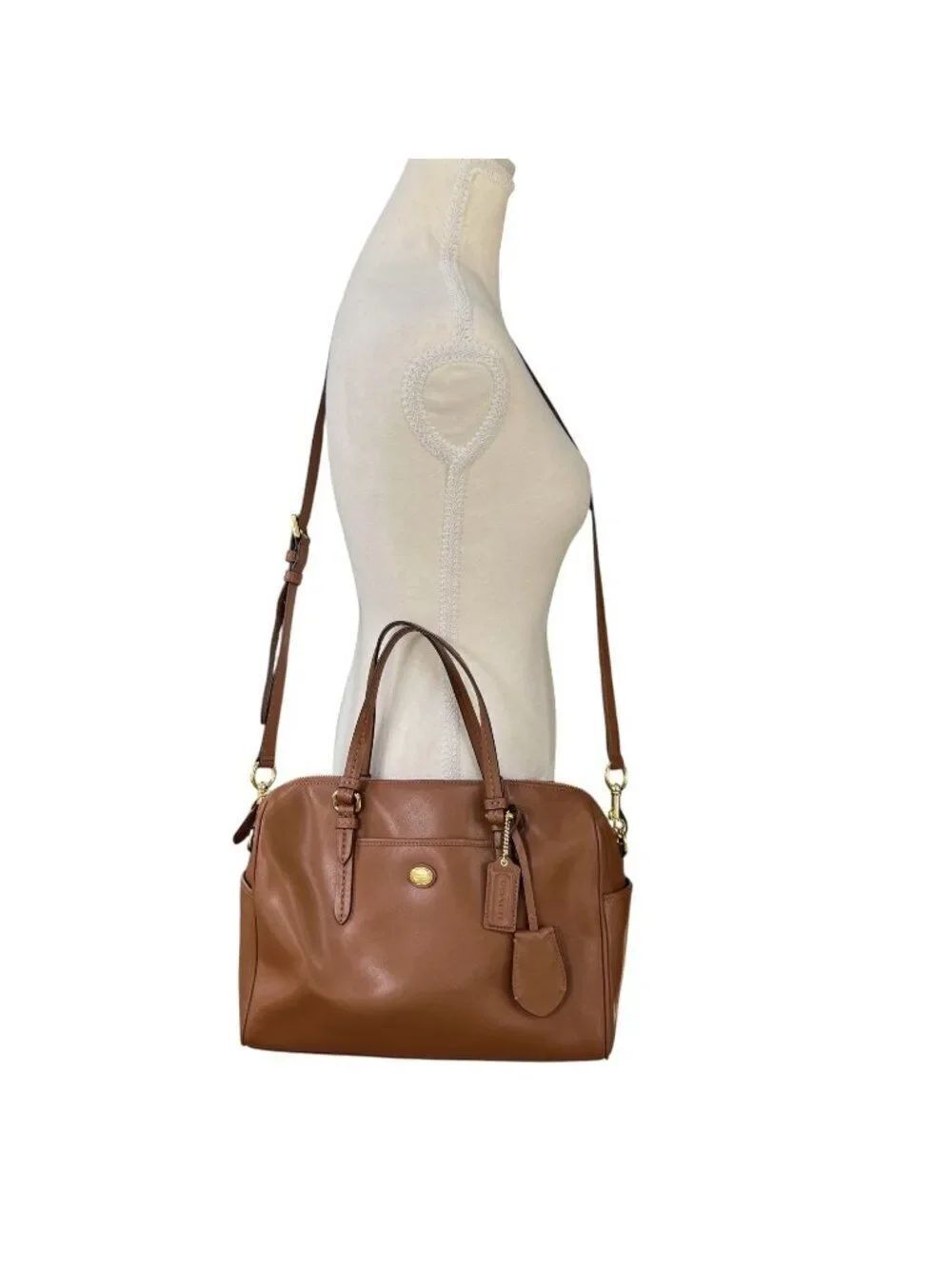 Coach Peyton Leather Nancy Satchel Convertible Crossbody British Tan